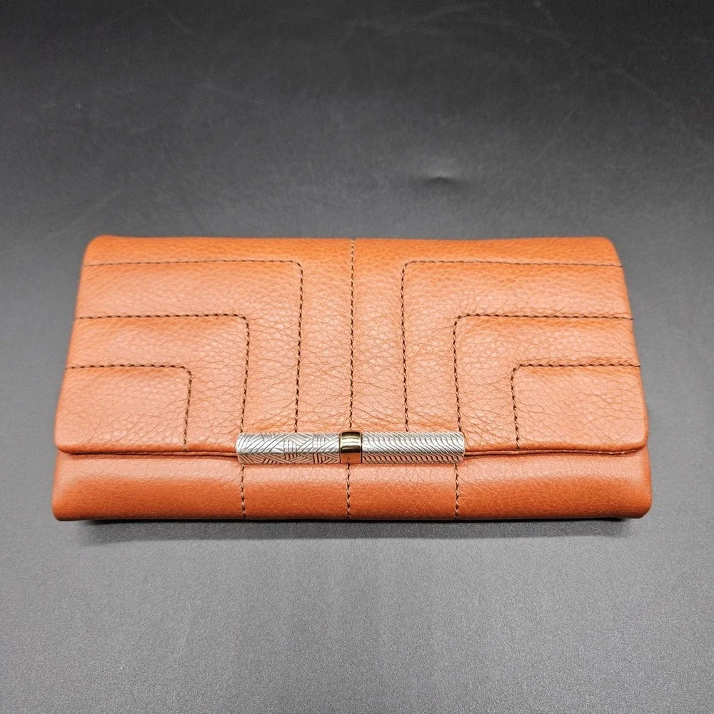 Vintage Brighton Leather Wallet Pebbled Brown Trifold Quilted Lined Rare HTF EUC